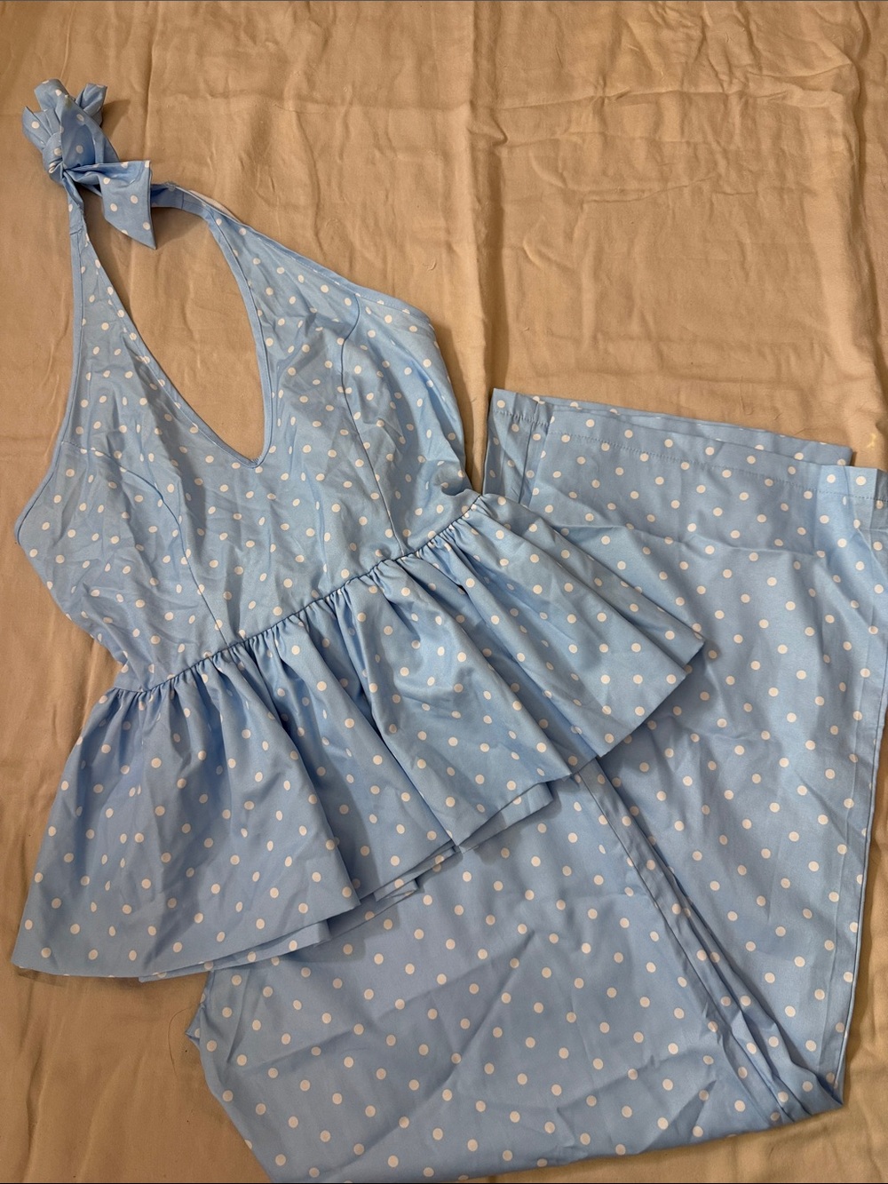 Light Blue Polka Dot Halter Set
